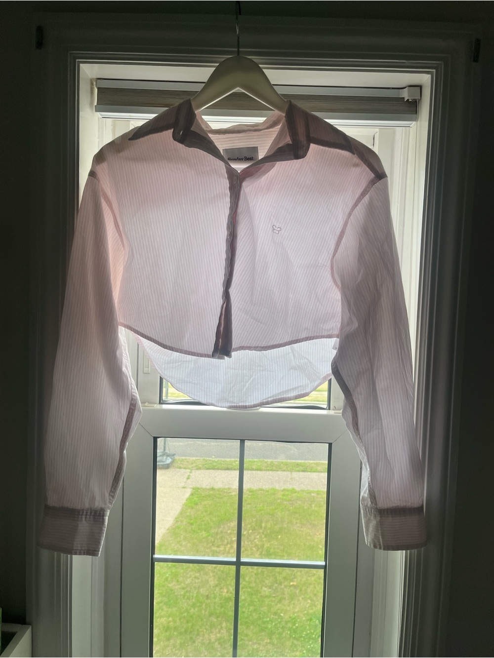 Aritzia Pink and White Striped Button-Down Crop Shirt - Picture 3 of 6